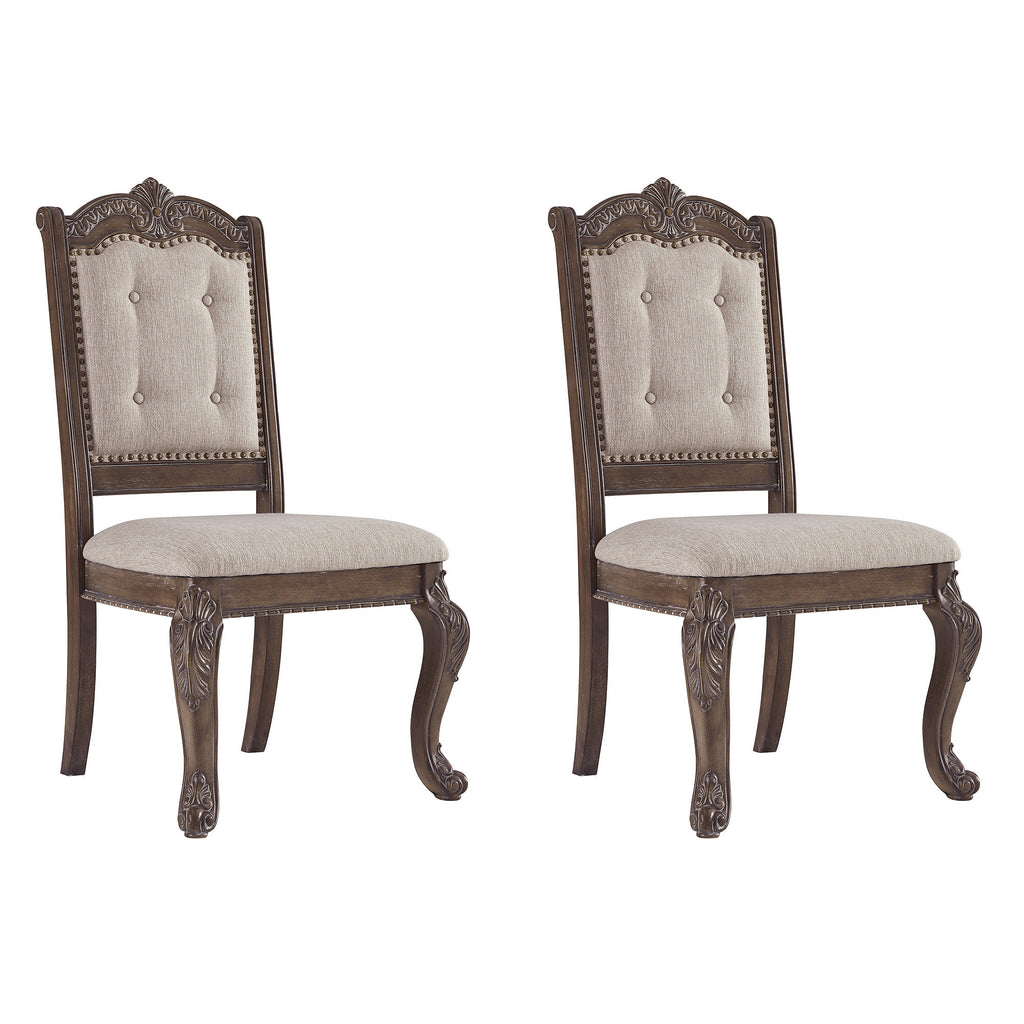 Antique Upholstered Dining Chair, Set of 2, Brown Z7248