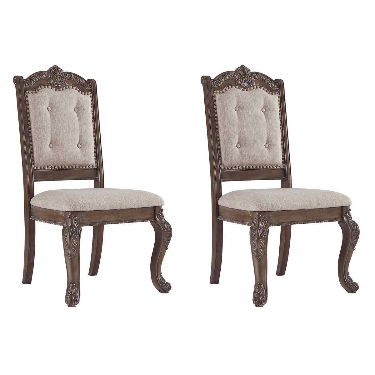 Antique Upholstered Dining Chair, Set of 2, Brown Z7248