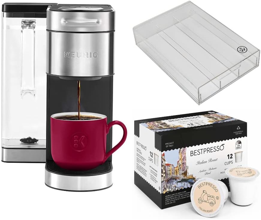 Stainless Steel Single Serve Coffee Maker with 12-Count K-Cup Set and Pod Organizer M995189