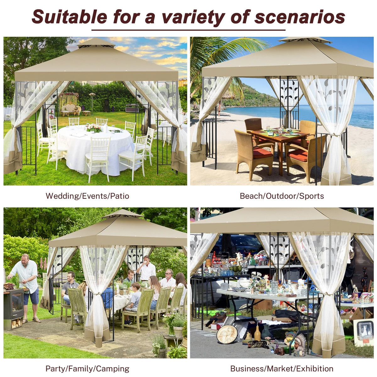 Outdoor Gazebo Canopy with 4 Detachable Mosquito Nets O248