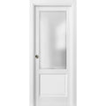 Panel Lite Pocket Door 36 x 80 with Frames Matte White with Glass Rail Hardware Wood Pantry Sliding Door N39540