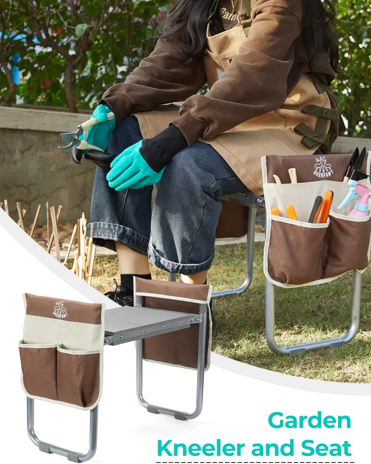 Folding Garden Kneeler Seat Portable Gardening Bench Stool M3698