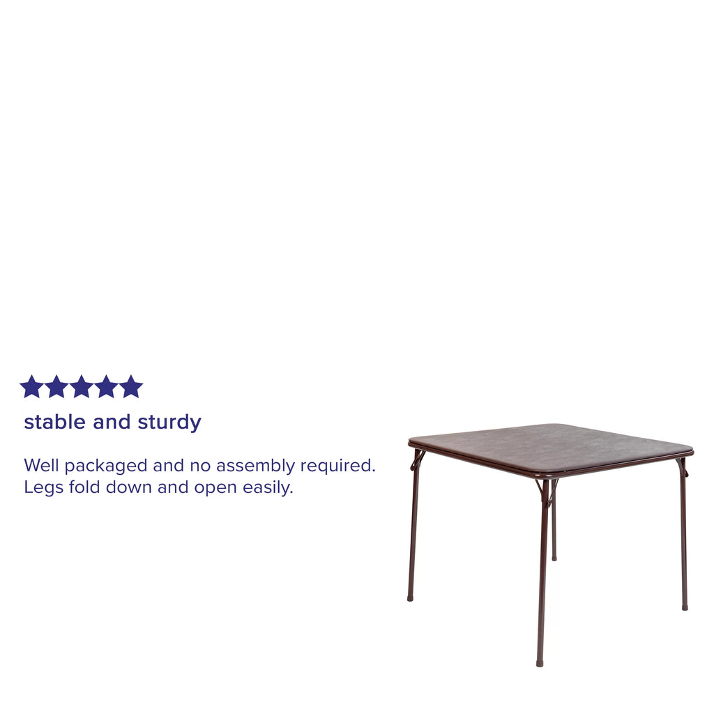 Brown Foldable Card Table with Vinyl Table Top Q755120