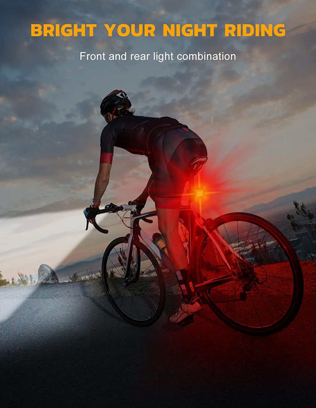 Rechargeable Bike Light Set with 6 Spot & Flood Beams, IP65 Waterproof L272314