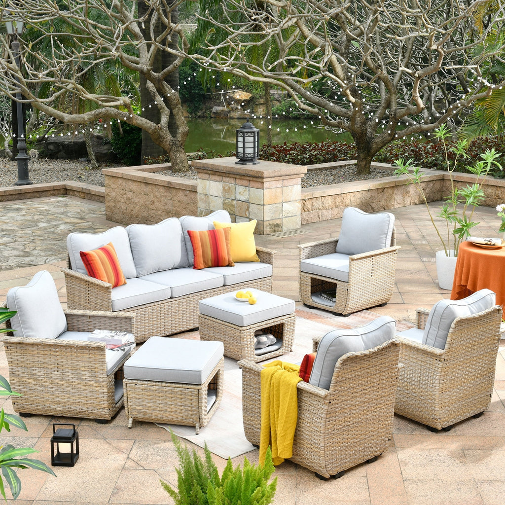 7-piece Green Wicker Patio Furniture X919655
