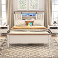 White Queen Size Metal Bed Frame with Headboard and Charging Station J601846