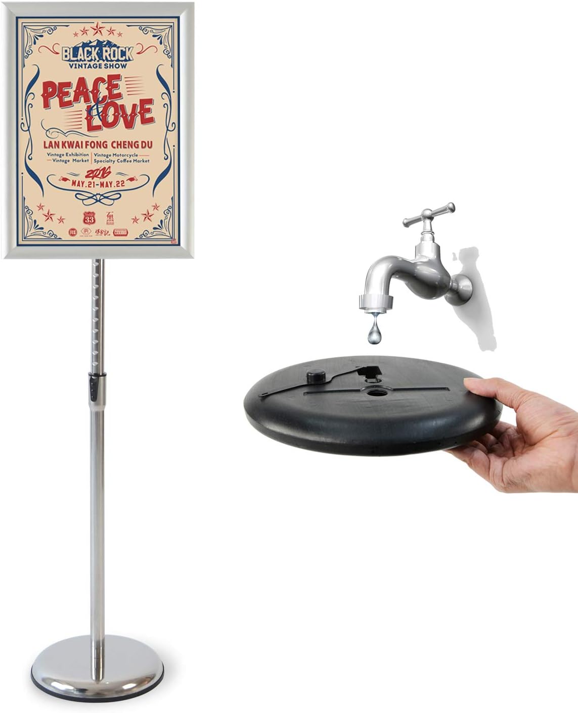 Heavy Duty Adjustable Aluminum Floor Standing Sign Holder, Black B633