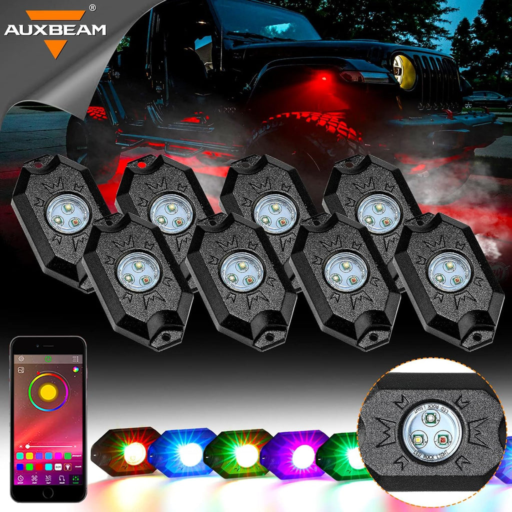 RGB 8 Pods Bluetooth Waterproof Multicolor LED Rock Light Kit A642734