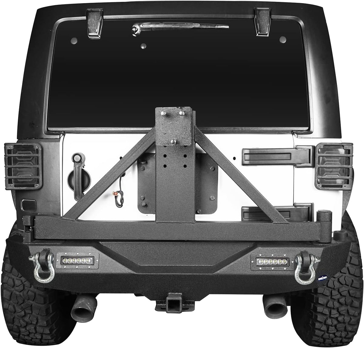 Rear Bumper with Spare Tire Carrier & Receiver Hitch & 2x LED Floodlights Y180909