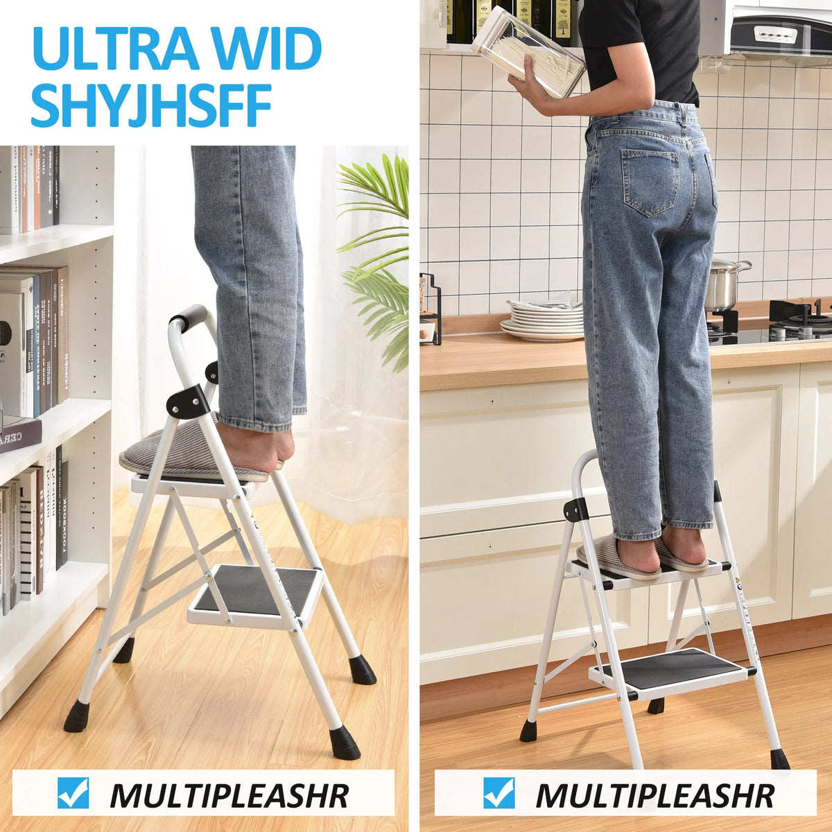 2 Step Stool Folding Step Ladder Non-slip White P291626