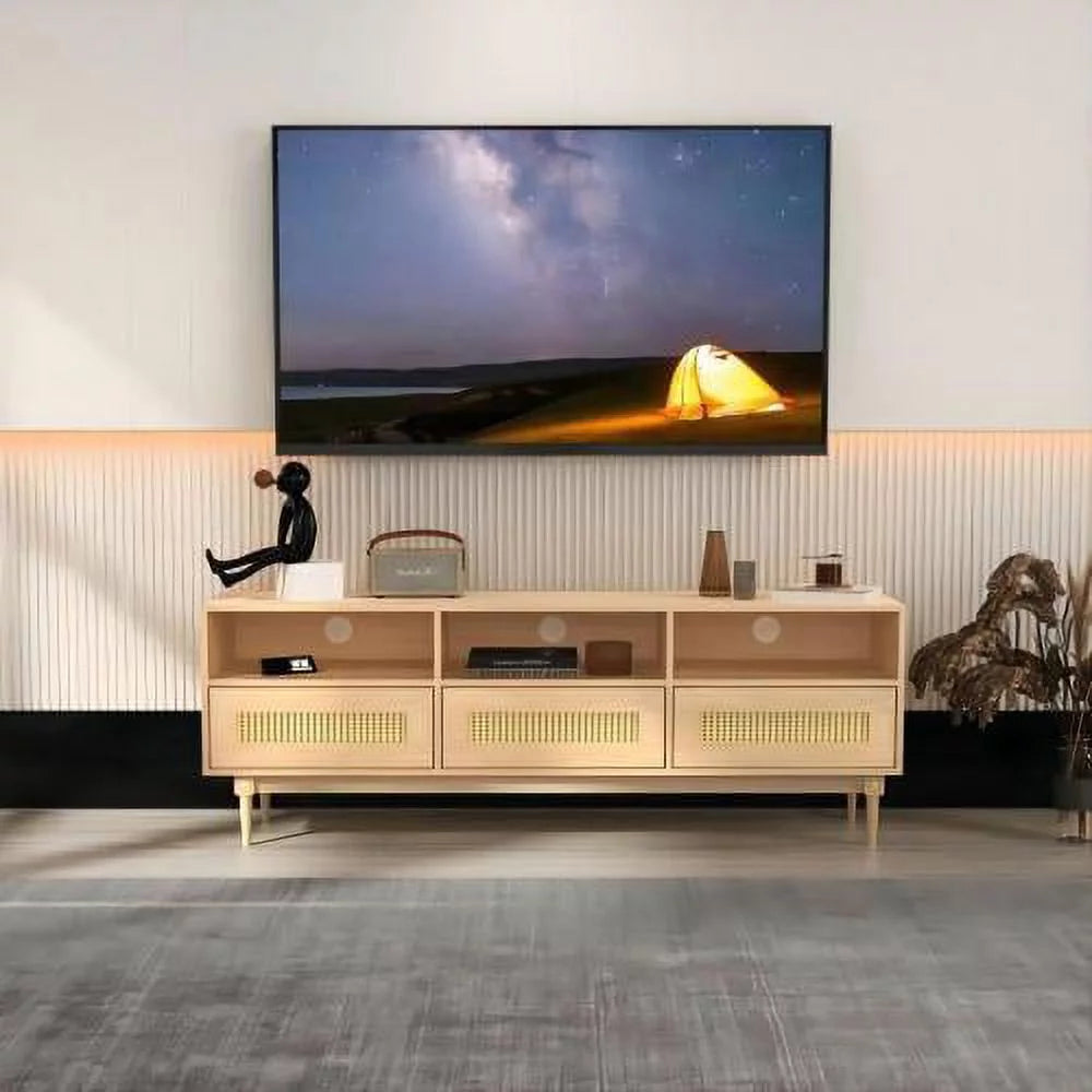 64" TV Stand with Rattan Storage Drawers S841399