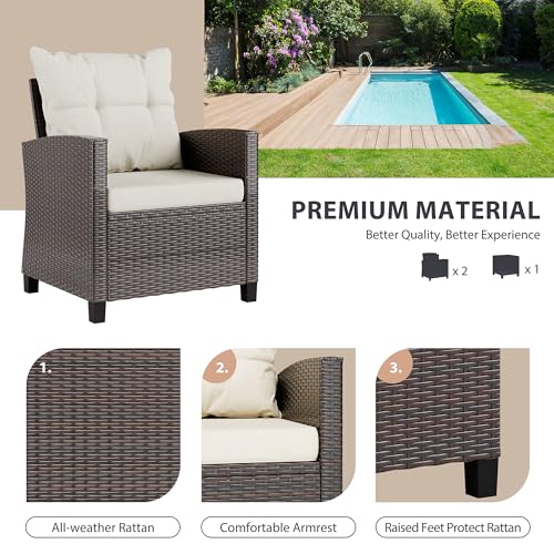 3 Piece Wicker Rattan Patio Furniture Set with Glass Table R29027