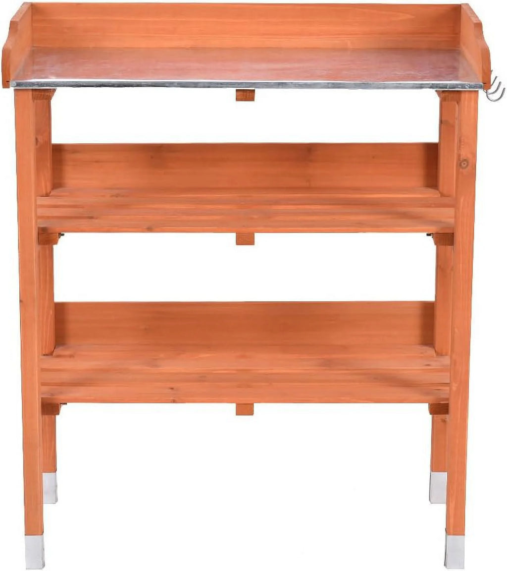 Wooden Potting Bench Work Station Table with Storage Shelf N794