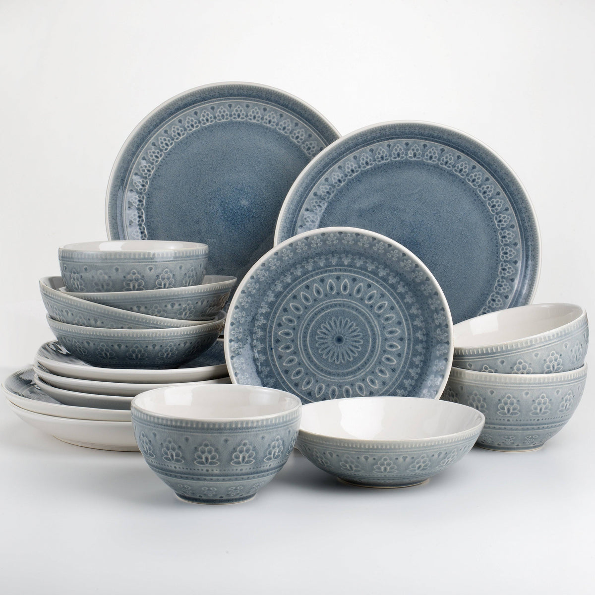 16 Piece Crackle-glaze Double Bowl Dinnerware Set M68235