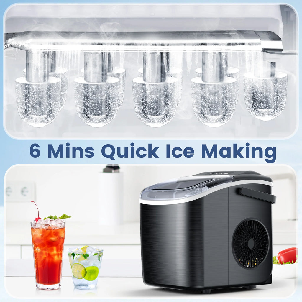 Black Stainless Steel Countertop Ice Maker with Scoop & Basket G137611