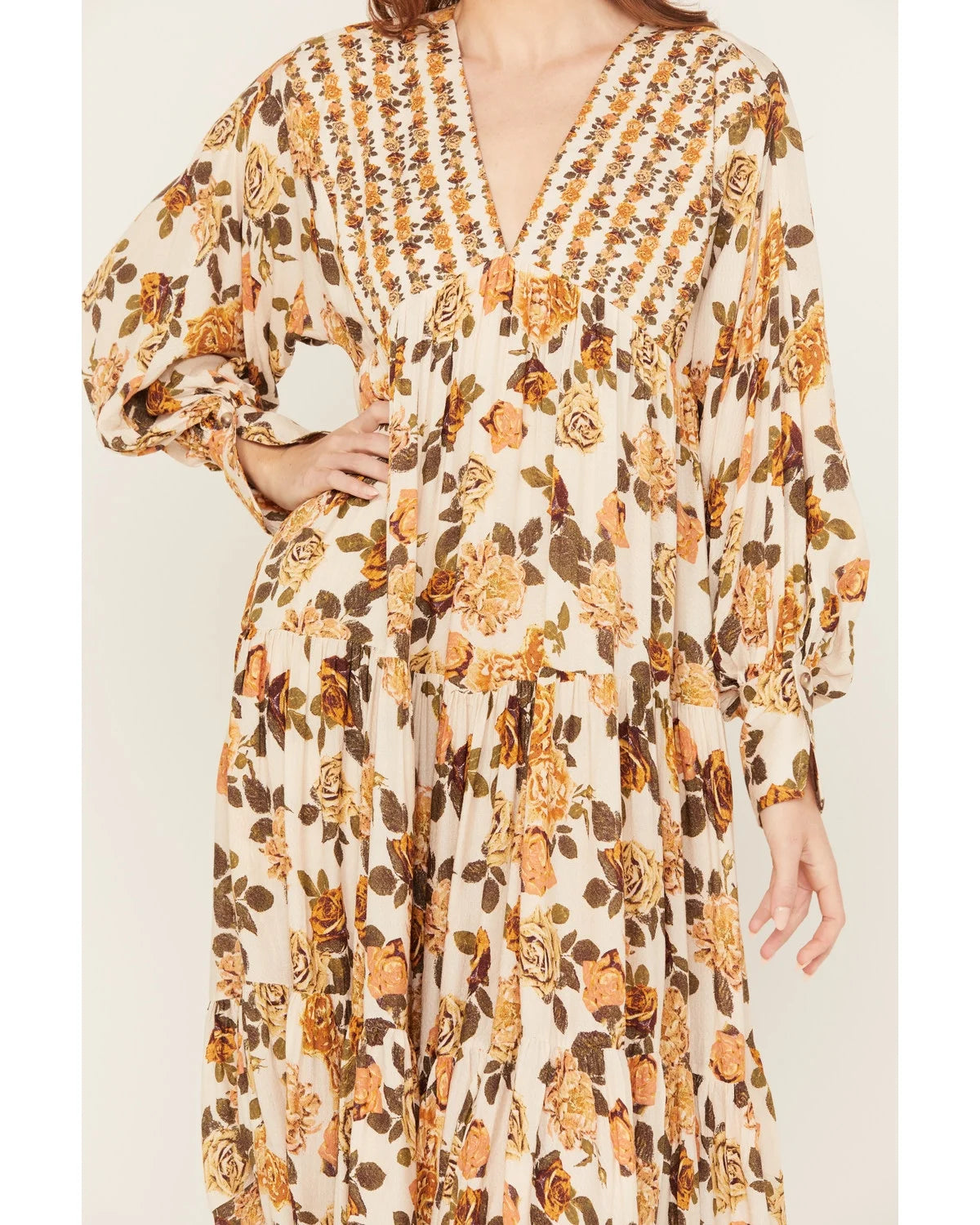 Ivory Floral Maxi Dress Y26811