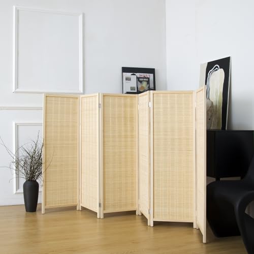 Beige 3.95 FT Tall Bamboo Folding Room Divider Z76411