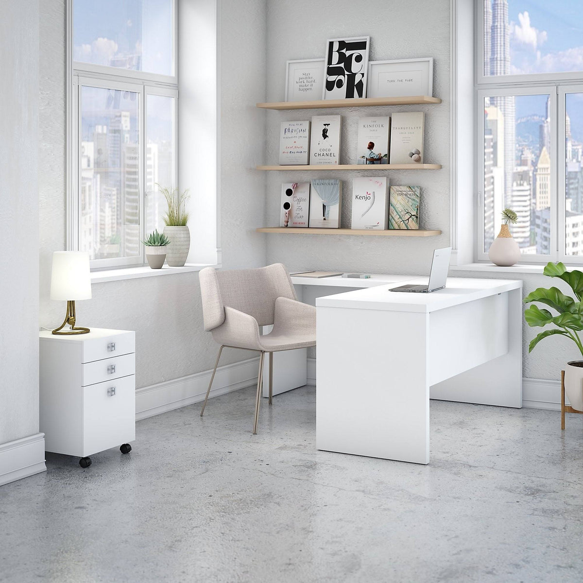 Gray Sand L Shaped Desk with Mobile File Cabinet M754025