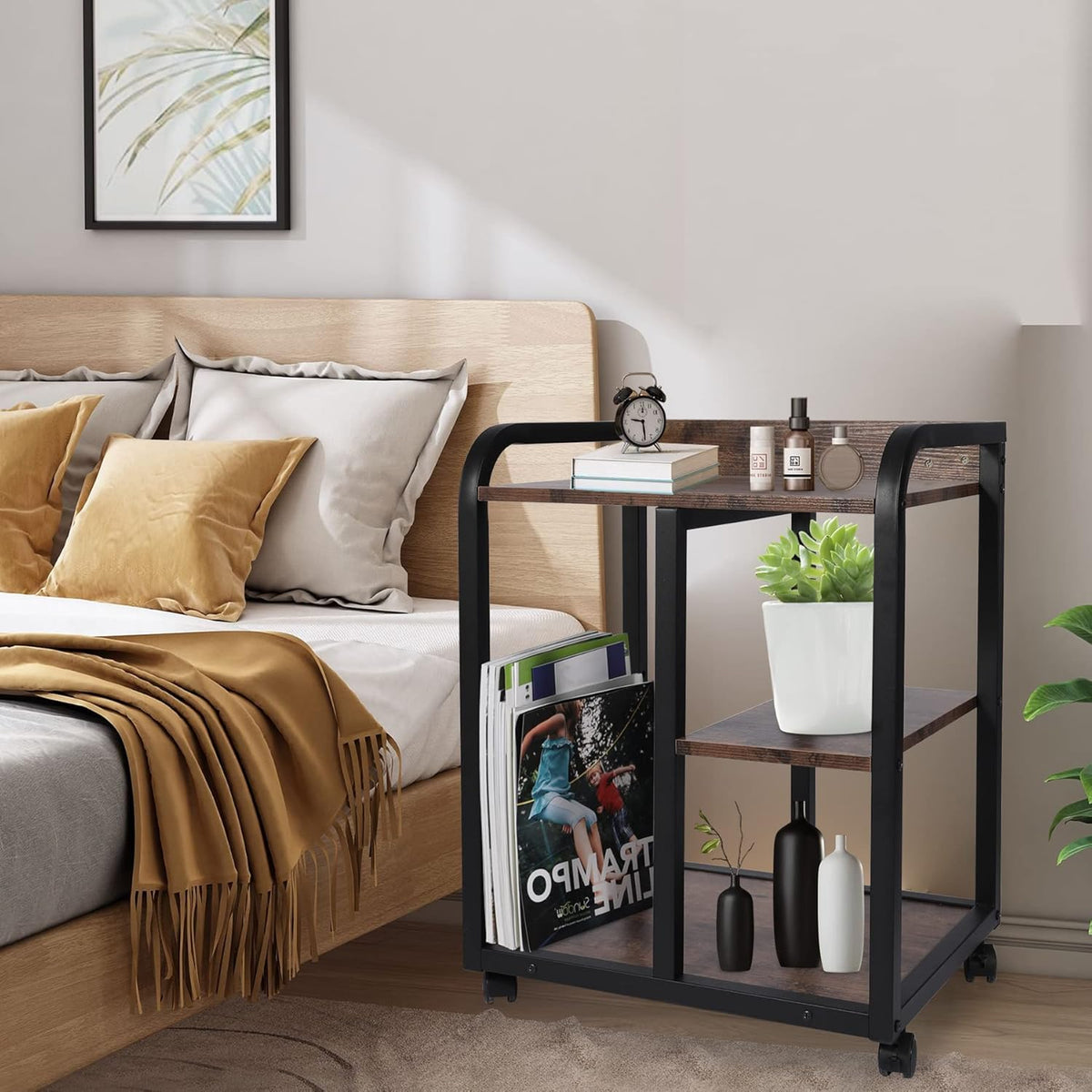 Brown 3 Tier Rolling Printer Cart with Storage N32695