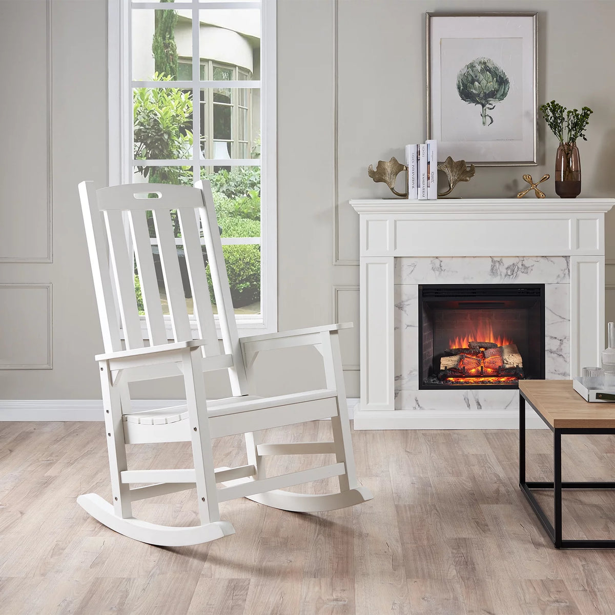 White Poly Lumber Rocking Chair with High Back M159