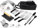 Griddle Tool Set Flat Top Grill Accessories Kit with 304 Melting Dome Lid, Spatulas, Scraper, Egg Rings, Burger Press Carrying Bag & Squirt Bottles A37412