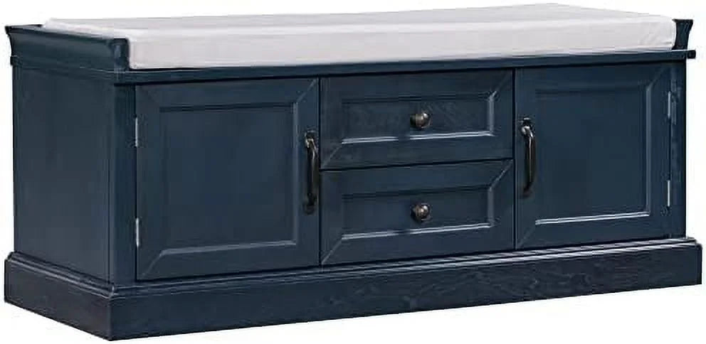 Solid Wood Shoe Bench with 3 Doors and Removable Cushion W18528