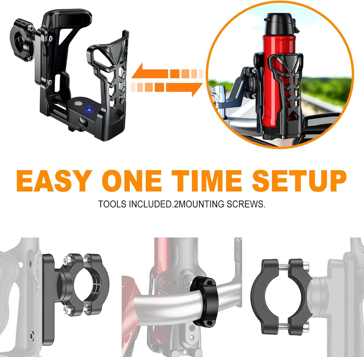 Motorcycle Cup Holder with Atmosphere Light, 360° Rotation, Max Load 32oz G381