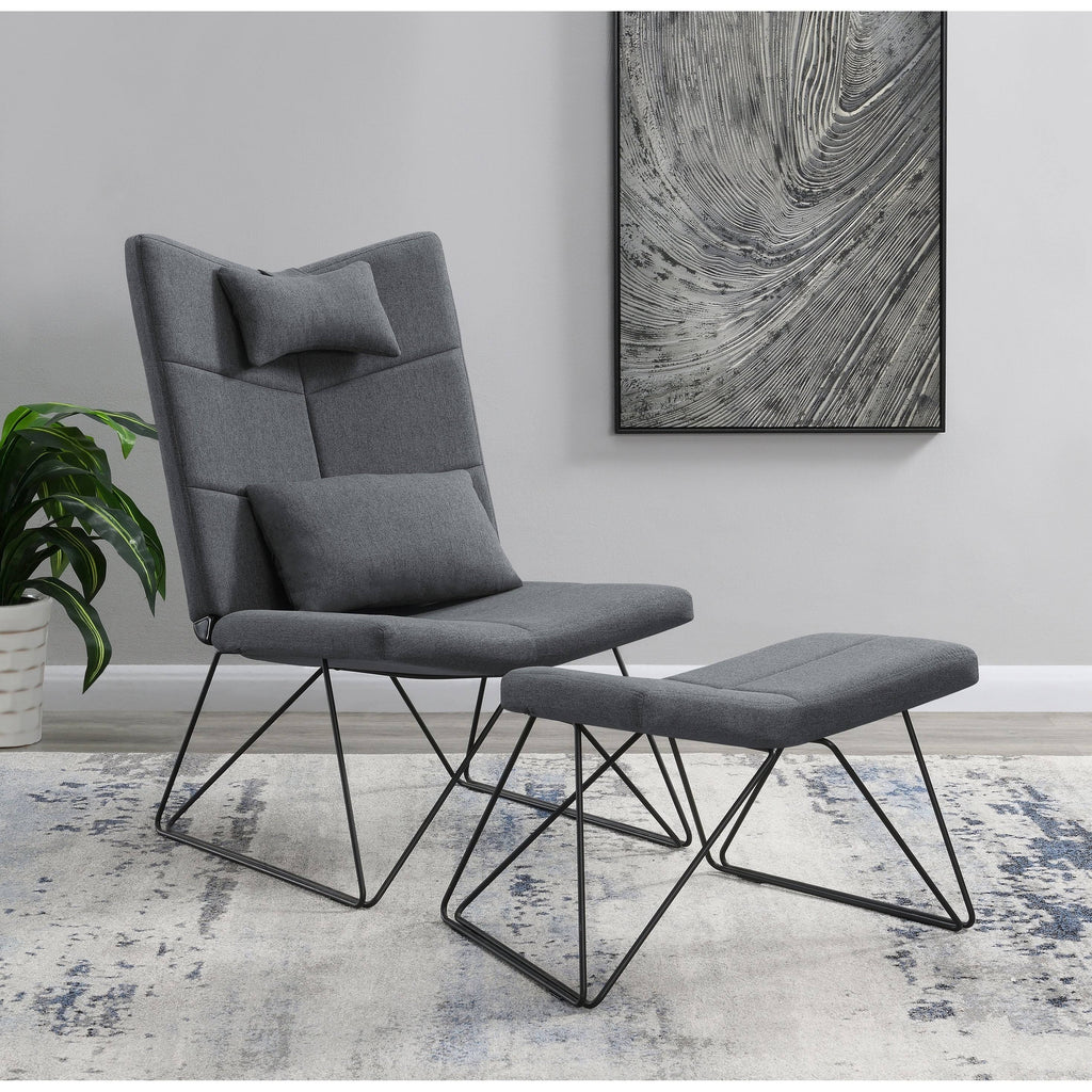 Padded Armless Accent Chair with Ottoman - Grey W57783