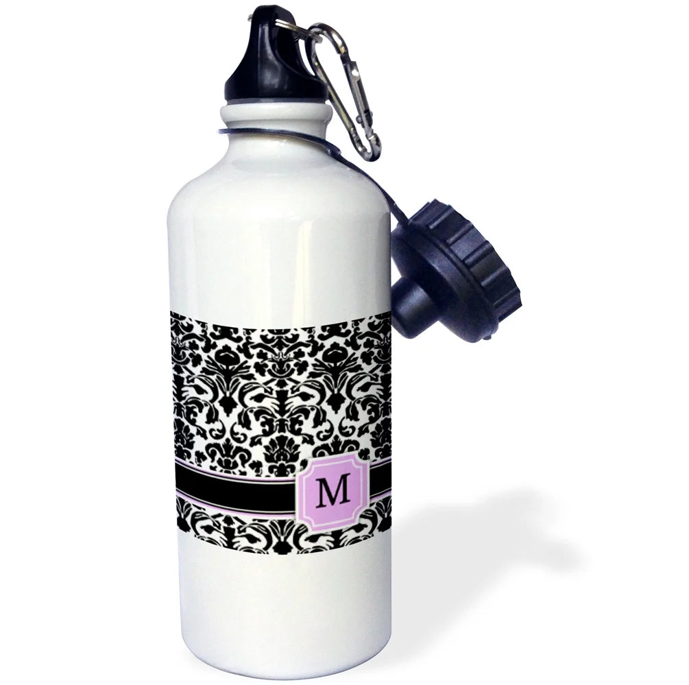 Pink Black and White Damask Pattern 21 oz Sports Water Bottle A49931