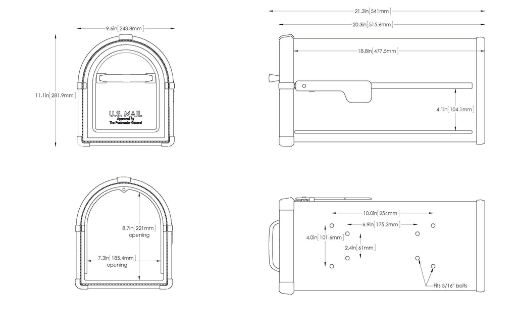 Black Post-Mount Mailbox U3471