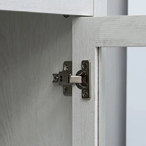 White Wooden Bathroom Floor Cabinet with Double Glass Doors and Adjustable Shelves L965