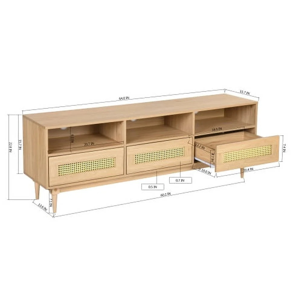 64" TV Stand with Rattan Storage Drawers S841399