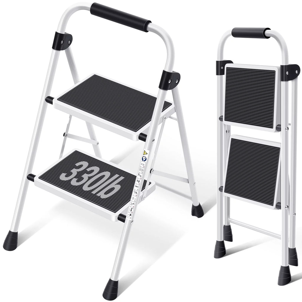 2 Step Stool Folding Step Ladder Non-slip White P291626