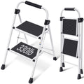 2 Step Stool Folding Step Ladder Non-slip White P291626