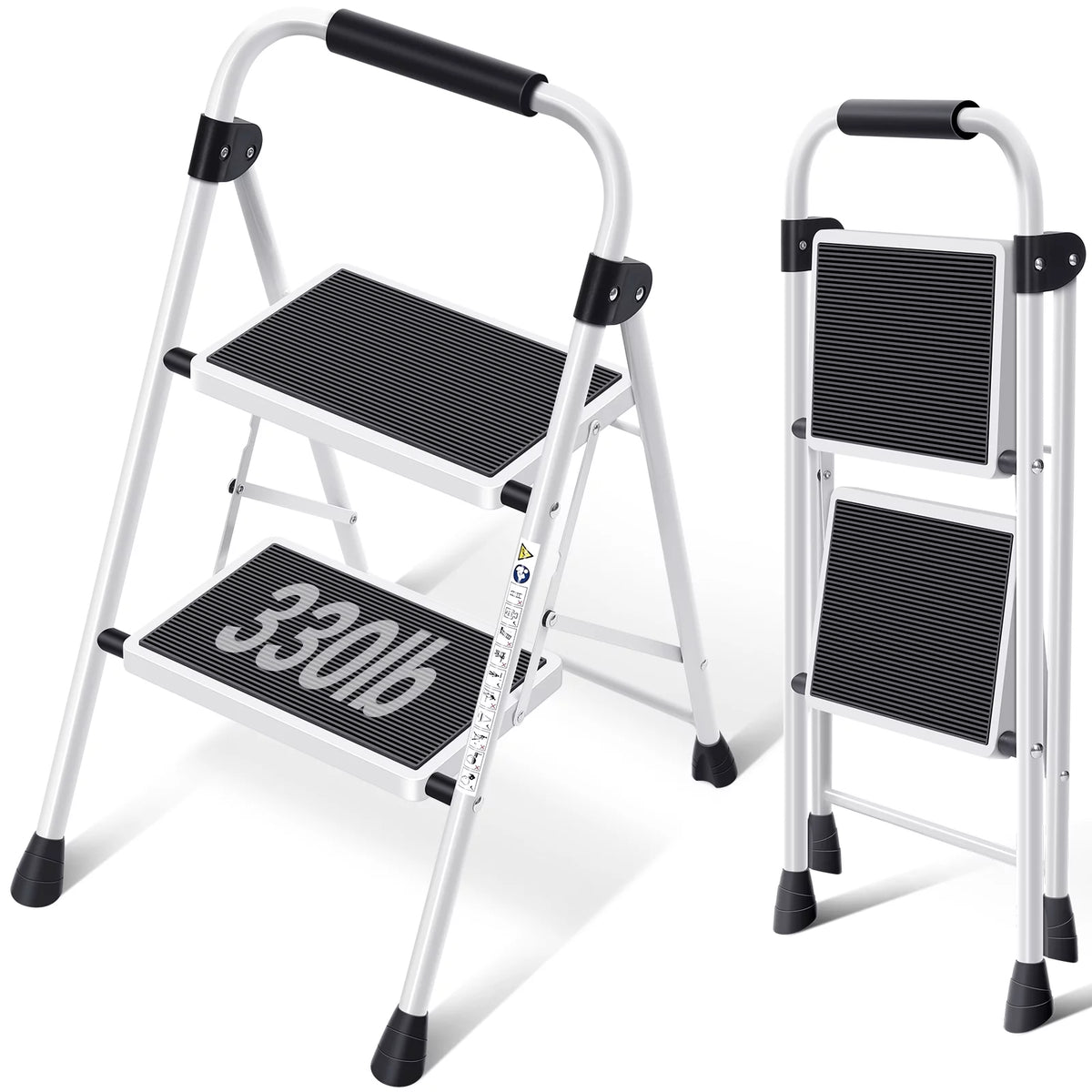 2 Step Stool Folding Step Ladder Non-slip White P291626