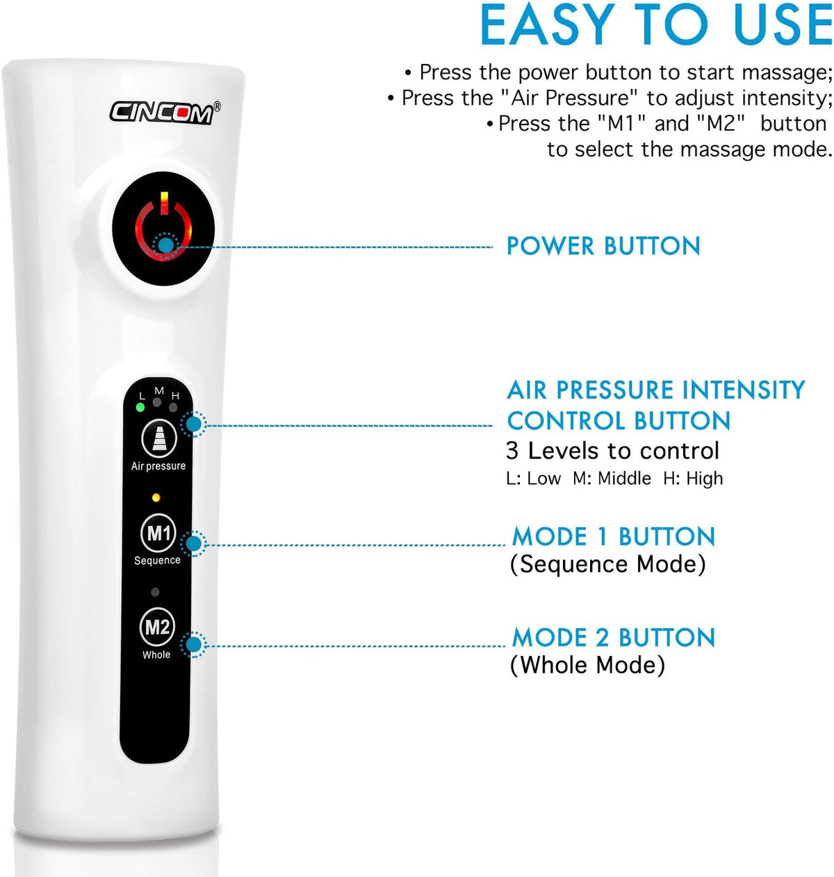 Leg Massager with Portable Handheld Controller - 2 Modes & 3 Intensities (Black) B667024