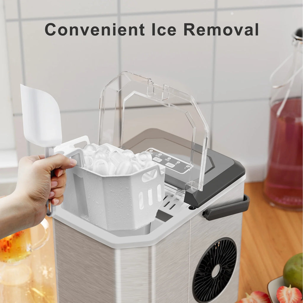 Countertop Ice Maker Machine with Handle, 9pcs/6min, 26lbs/24h, Silver K36812