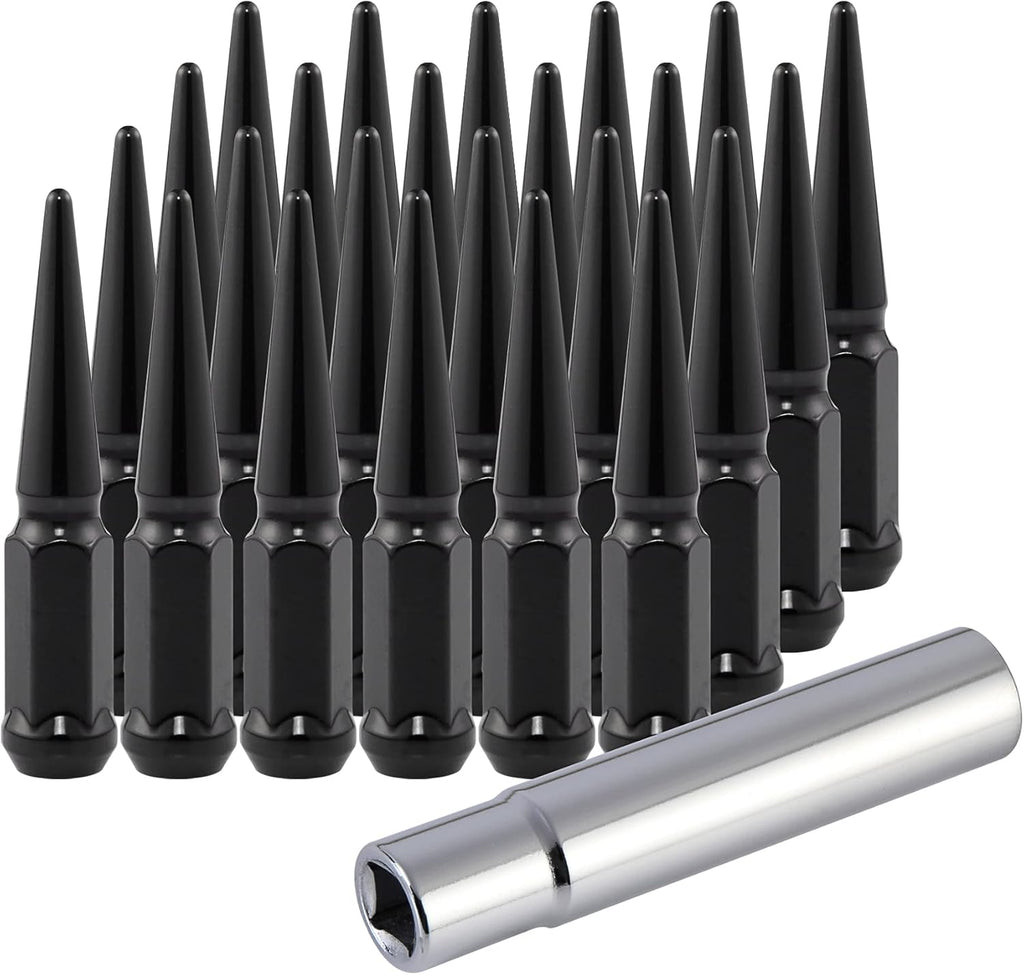 M14x1.5 Spike Lug Nuts with Cone Seat, 3/4" 19mm Hex, Chrome, Set of 24 T7744
