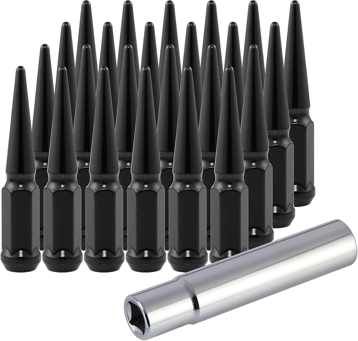 M14x1.5 Spike Lug Nuts with Cone Seat, 3/4" 19mm Hex, Chrome, Set of 24 T7744