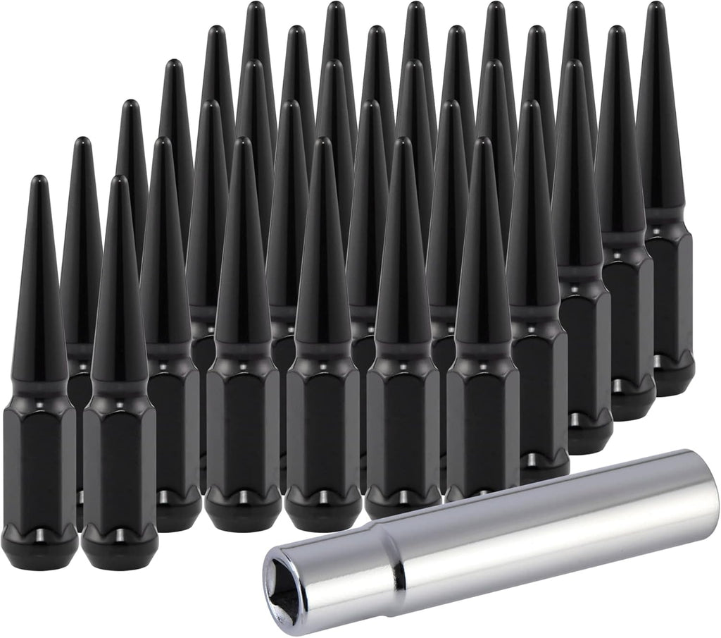M14x1.5 Spike Lug Nuts with Cone Seat, 3/4" 19mm Hex, Chrome, Set of 24 T7744