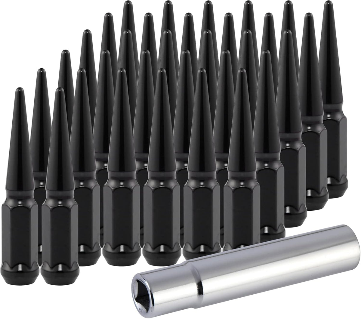 M14x1.5 Spike Lug Nuts with Cone Seat, 3/4" 19mm Hex, Chrome, Set of 24 T7744