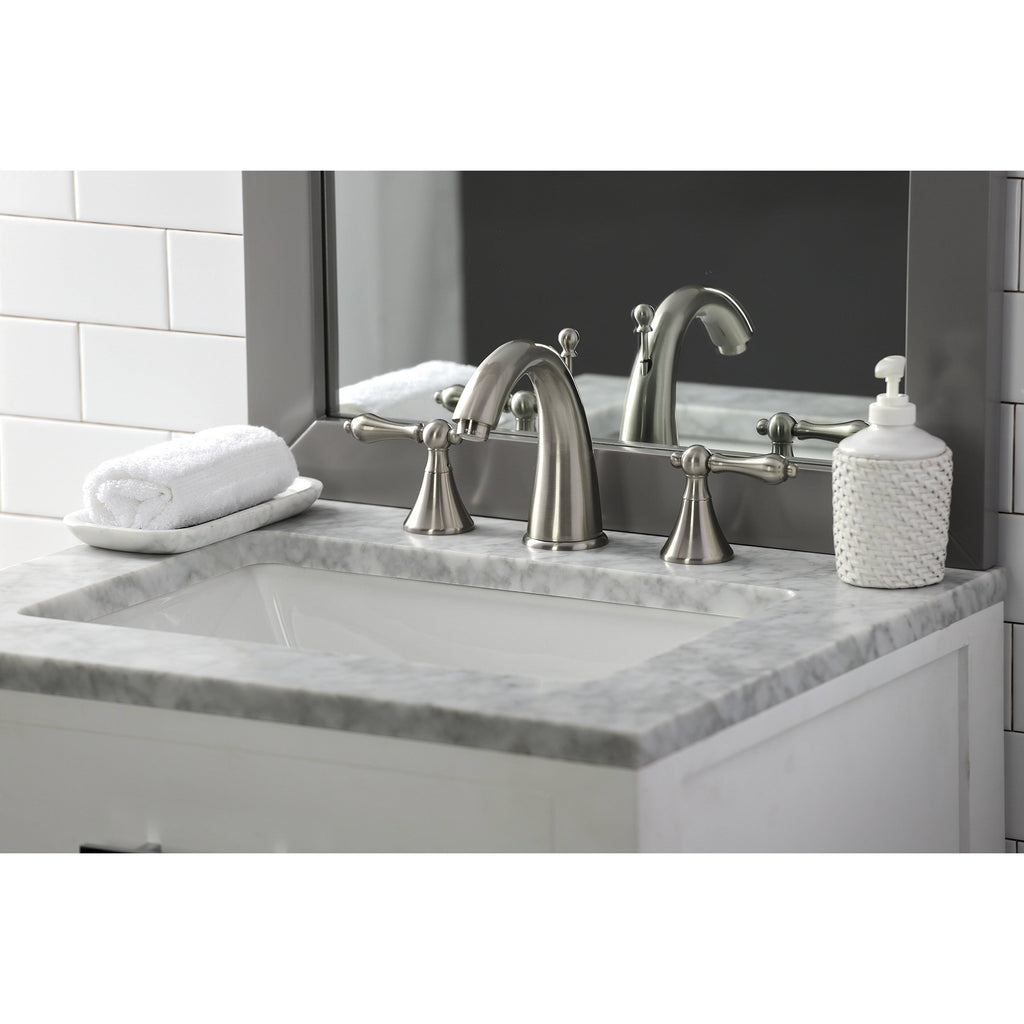 Brushed Nickel Widespread Bathroom Faucet with Brass Pop-Up J509492