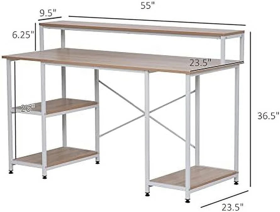 55 Inch Grey Wood Grain Computer Desk with Shelves I61683