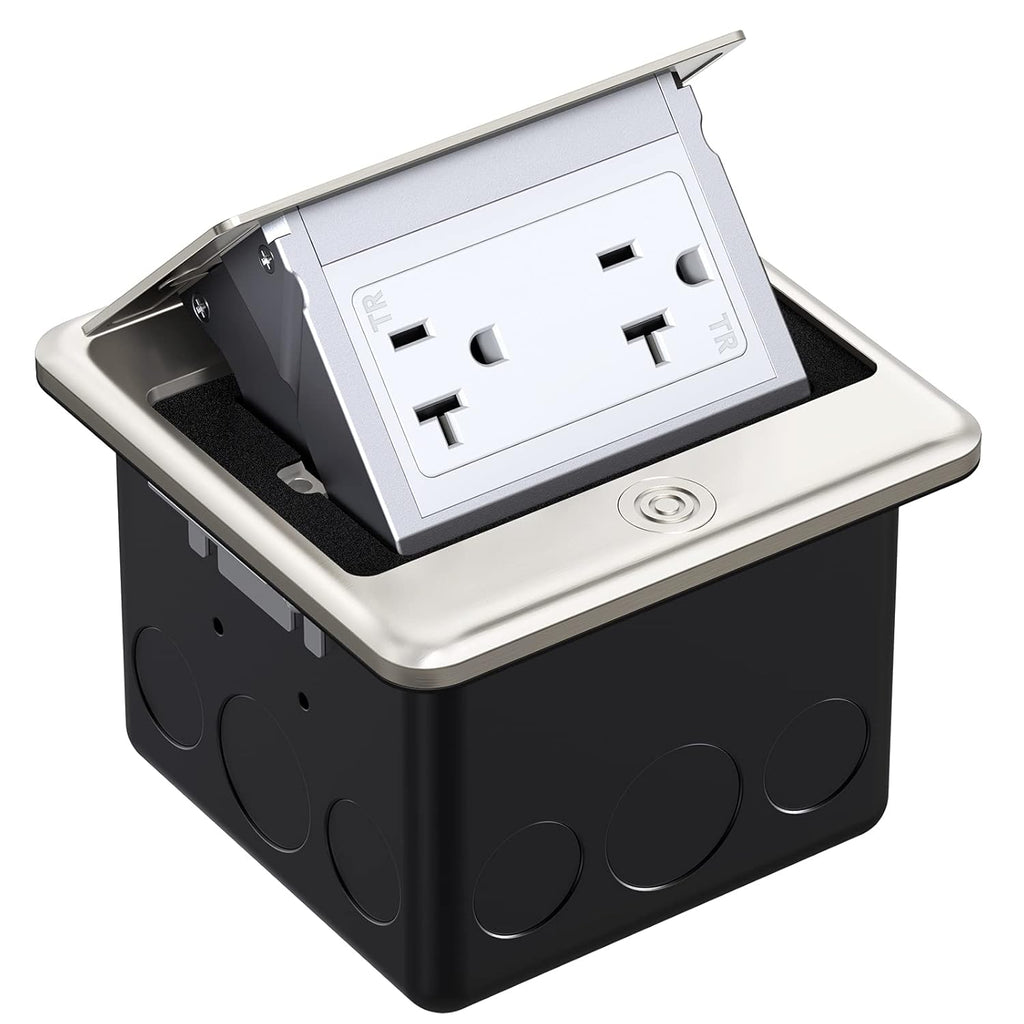 Brushed Nickel Pop Up Floor Outlet Box with Tamper-Resistant Receptacle, Pack of 2 U3949