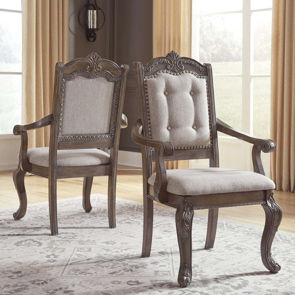 Antique Upholstered Dining Chair, Set of 2, Brown Z7248