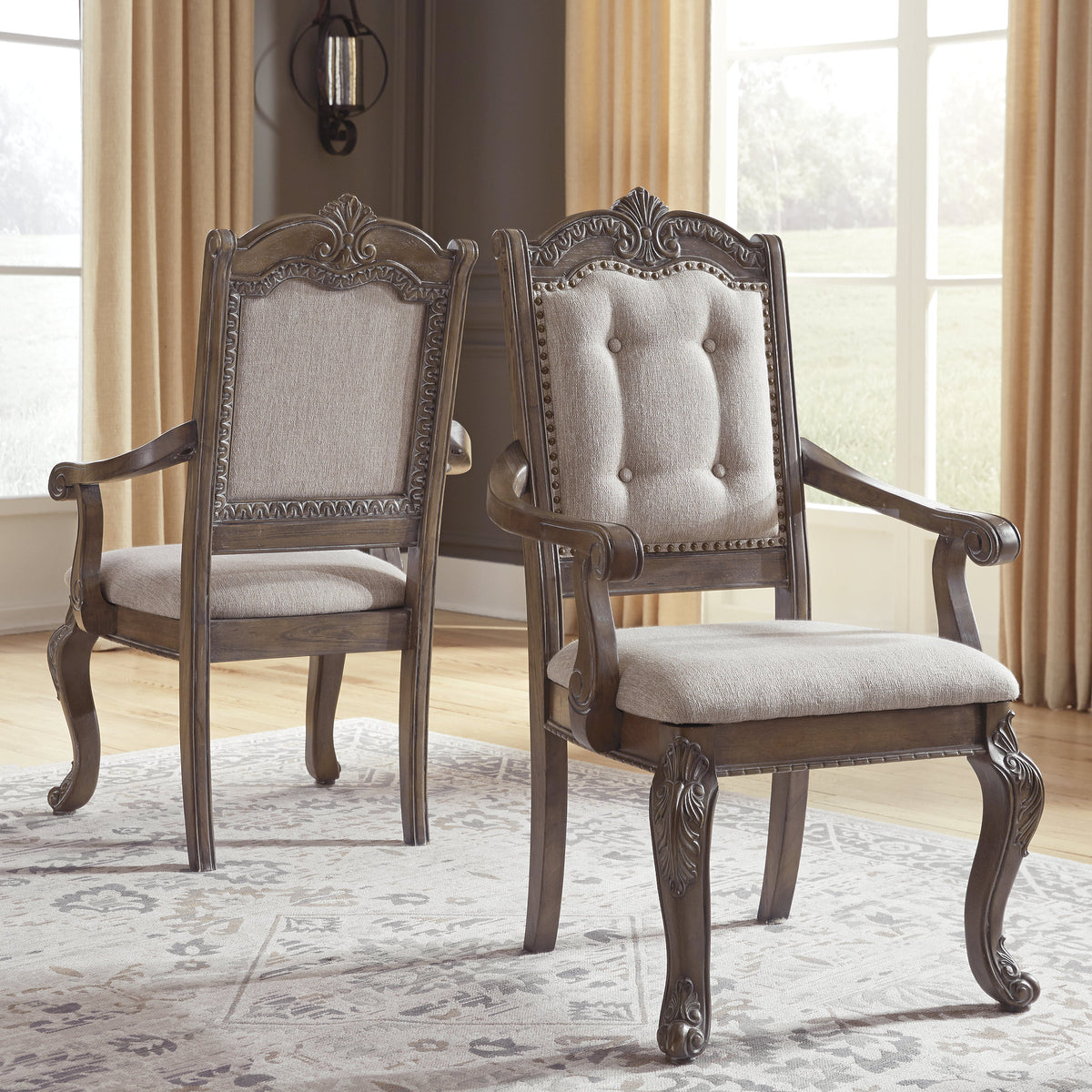 Antique Upholstered Dining Chair, Set of 2, Brown Z7248