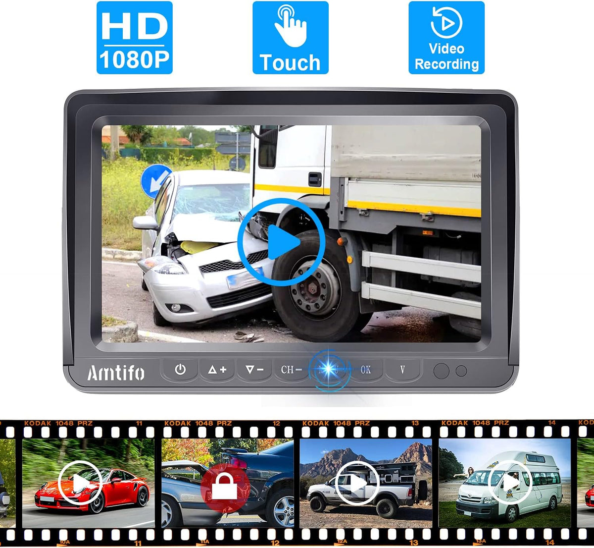 Wireless Backup Camera HD 1080P 2 Rear View Cameras 7 Inch DVR Monitor System C47145