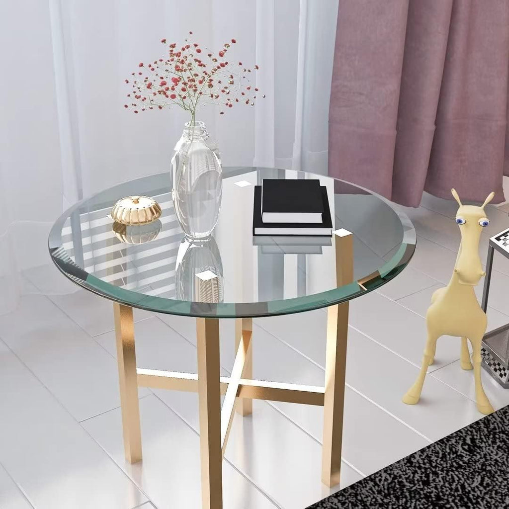 24 Inch Round Tempered Glass Table Top Clear 1/2 Inch Thick Beveled Polished Edge E574038