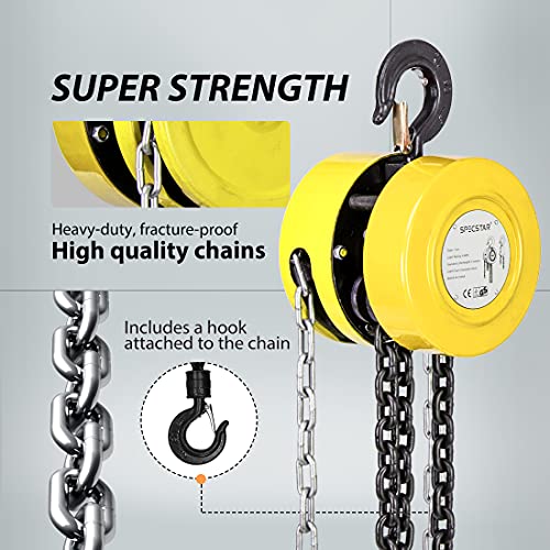 Black Hand Chain Hoist 1 Ton 2200 Lbs Capacity 10 Feet with 2 Heavy Duty Hooks K761914