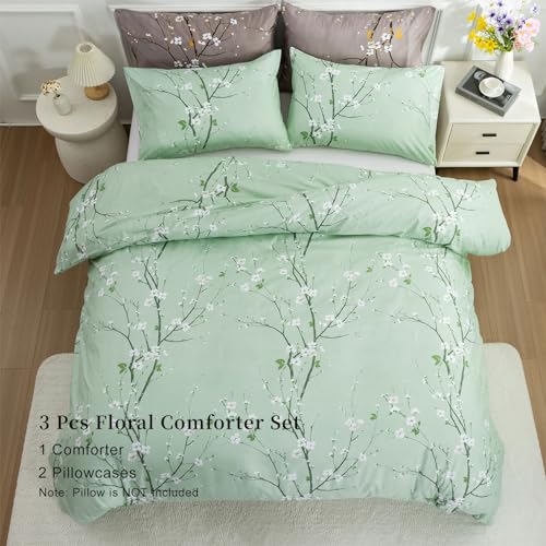 Queen Fluffy Soft Microfiber Floral Comforter Set with 2 Pillowcases R4489